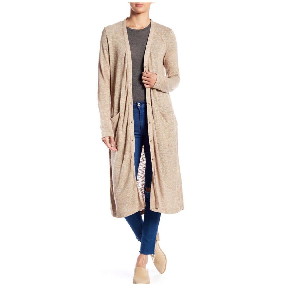 Splendid Long Line Knit Cardigan Heather Camel